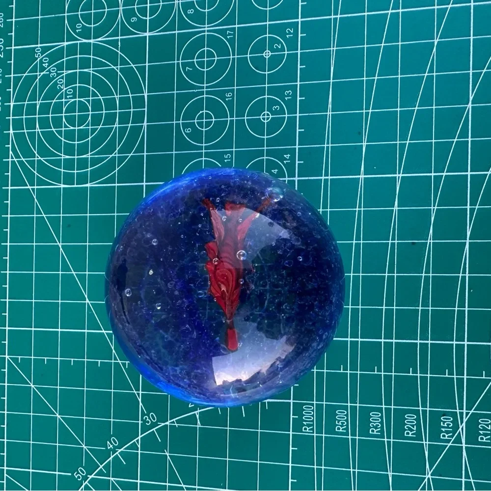 Blue and Orange Glass FishHand-Blown Art Glass Paperweight